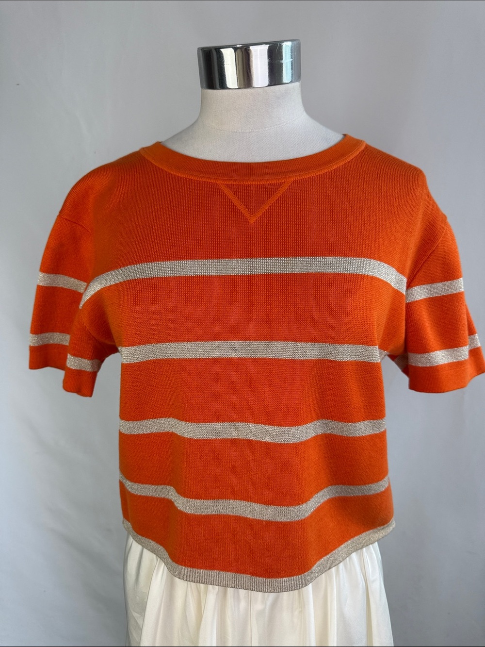 RED VALENTINO ORANGE GOLD STRIPED CROPPED SWEATER
